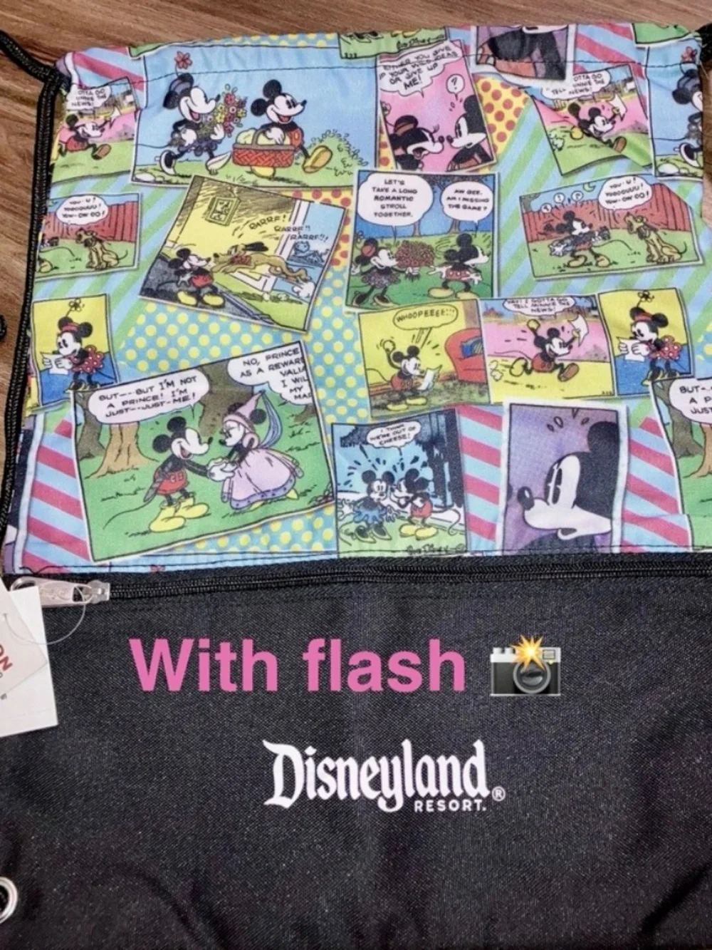 2 Walt Disney World Parks Mickey Mouse Drawstring Backpack $32 Comic Strip BNWT